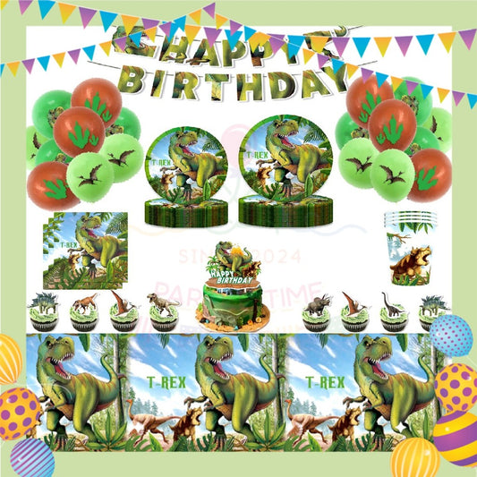 ParteeTime Kids Dinosaur Theme Decorations Birthday Party Supplies Banners Backdrop Set Budak Hari Jadi Hiasan