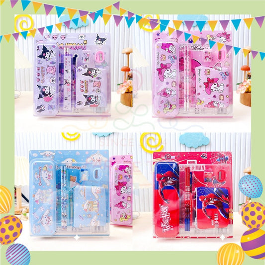 Parteetime Kids Cinnamoroll Kuromi Melody Spiderman Boxed Cartoon 7 in 1 Stationery Set Stationery Gift Goodie