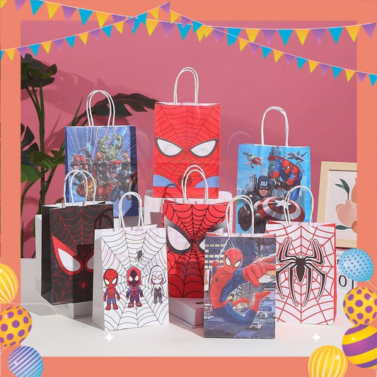 ParteeTime Birthday Kids 1pcs Spiderman Party Favor Gift Bags with Handle Paper Bag Doorgift Packaging Goodies Bag Gift