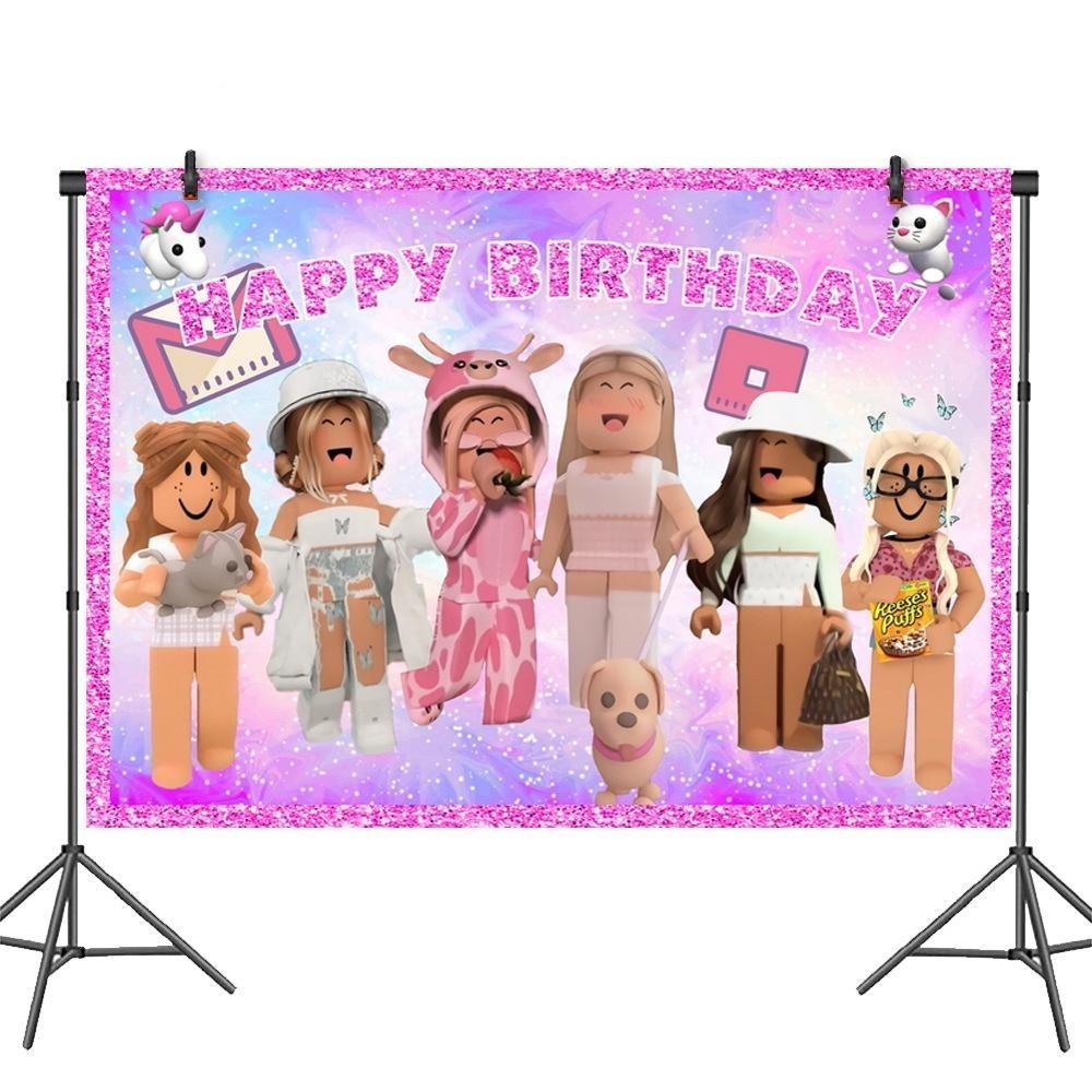 ParteeTime Kids Roblox Girls Theme Decorations Birthday Party Supplies Banners Backdrop Set Budak Hari Jadi Hiasan