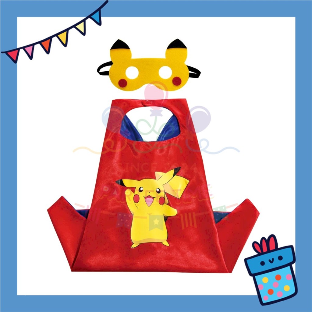 ParteeTime Kids Mask Cape Children Pikachu Capes Birthday Party Dress Up Toy Cape Cosplay Costume