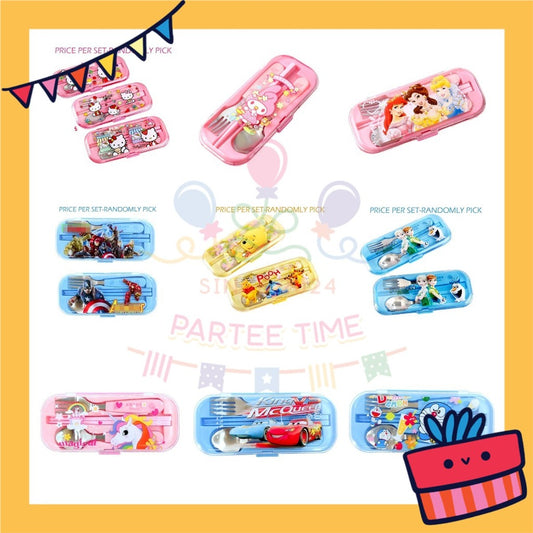 ParteetTime Kids Portable Stainless Steel Gift Set Cutlery Utensil Set Reusable Spoon Chopsticks Fork