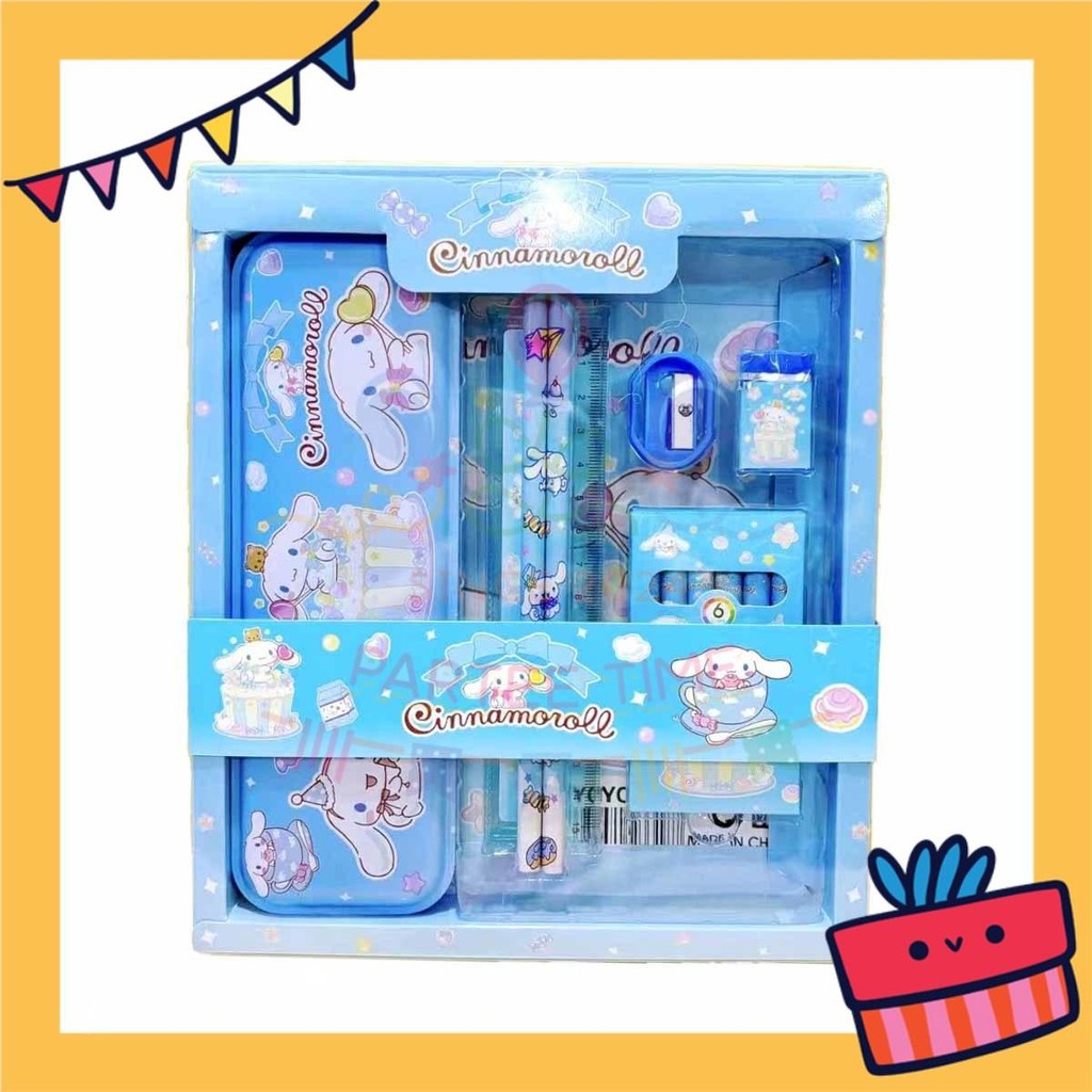 ParteeTime Kids Gifts Cartoon 7 in 1 Stationery Set Sanrio Kuromi My Melody My Little Pony Princess Birthday Gift Pack