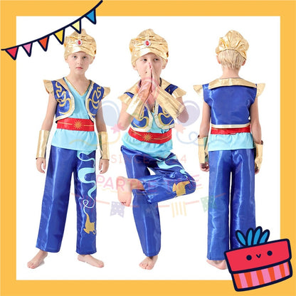 ParteeTime Kids Boy Aladdin Costume Set Top And Pants With Hat Genie Lamp Cosplay Costumes Fancy