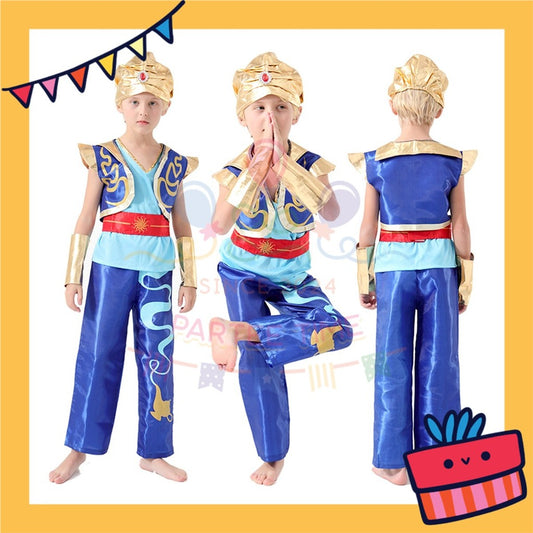 ParteeTime Kids Boy Aladdin Costume Set Top And Pants With Hat Genie Lamp Cosplay Costumes Fancy