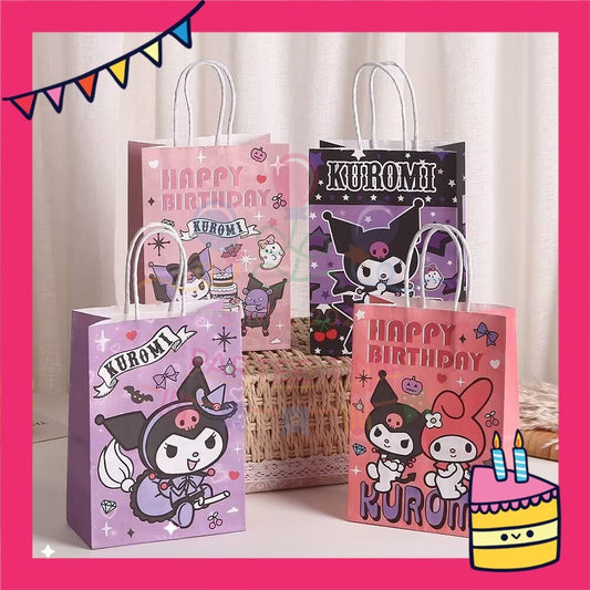 ParteeTime Birthday Kids 1pcs Kuromi My Melody Cinnamoroll Gift Bags with Handle Paper Bag Doorgift Bag Gift Beg Hadiah