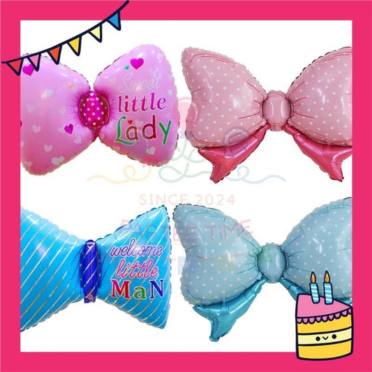 ParteeTime Kids Ribbon Bow Tie Polka Dot Candy Pink Blue Themed Foil Balloon Birthday Party Decoration