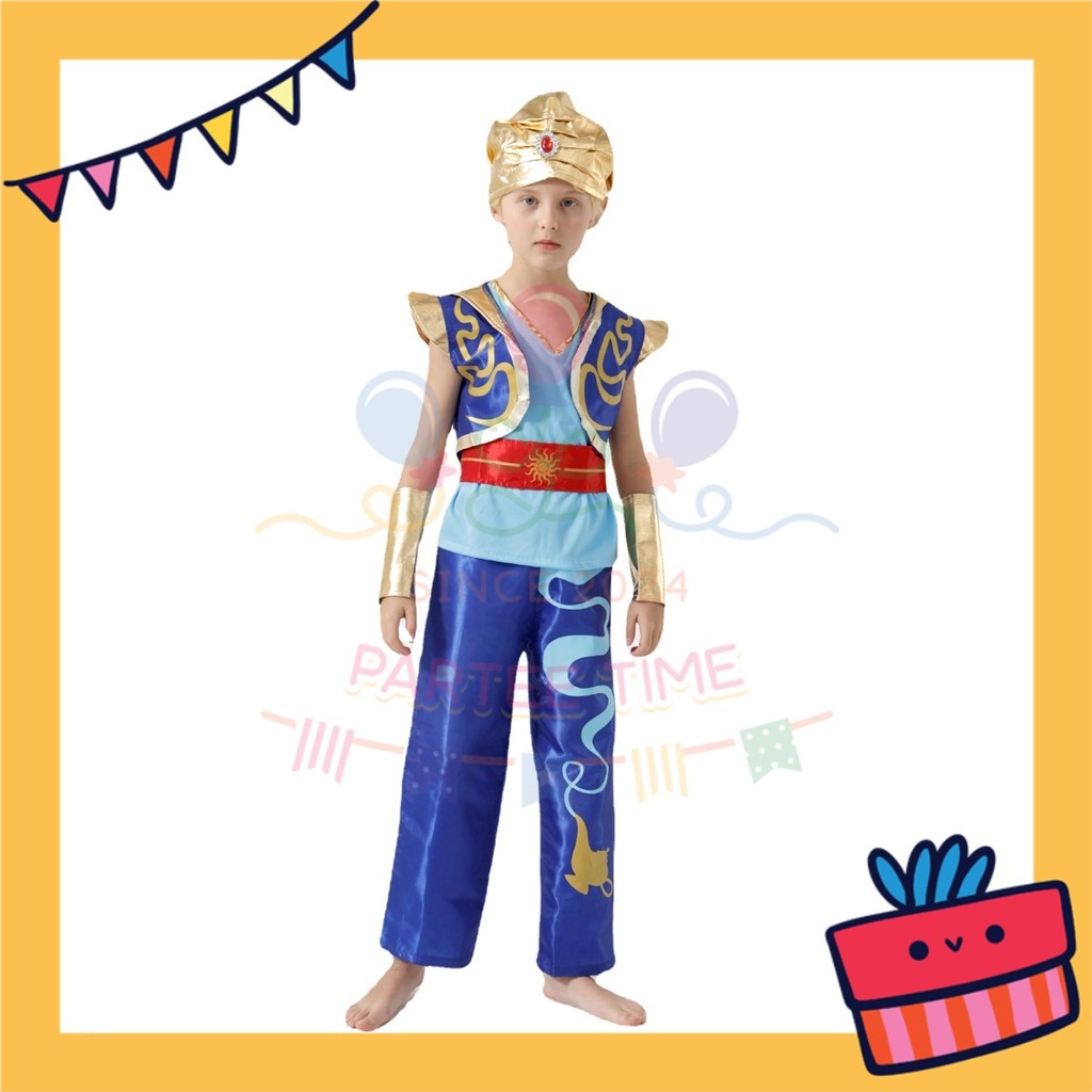 ParteeTime Kids Boy Aladdin Costume Set Top And Pants With Hat Genie Lamp Cosplay Costumes Fancy