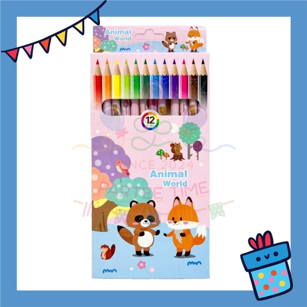 ParteetTime Kids Cute Cartoon 12pcs Color Pencil Non Toxic Coloring Stationery Set Birthday Party Gift Goodies Bag