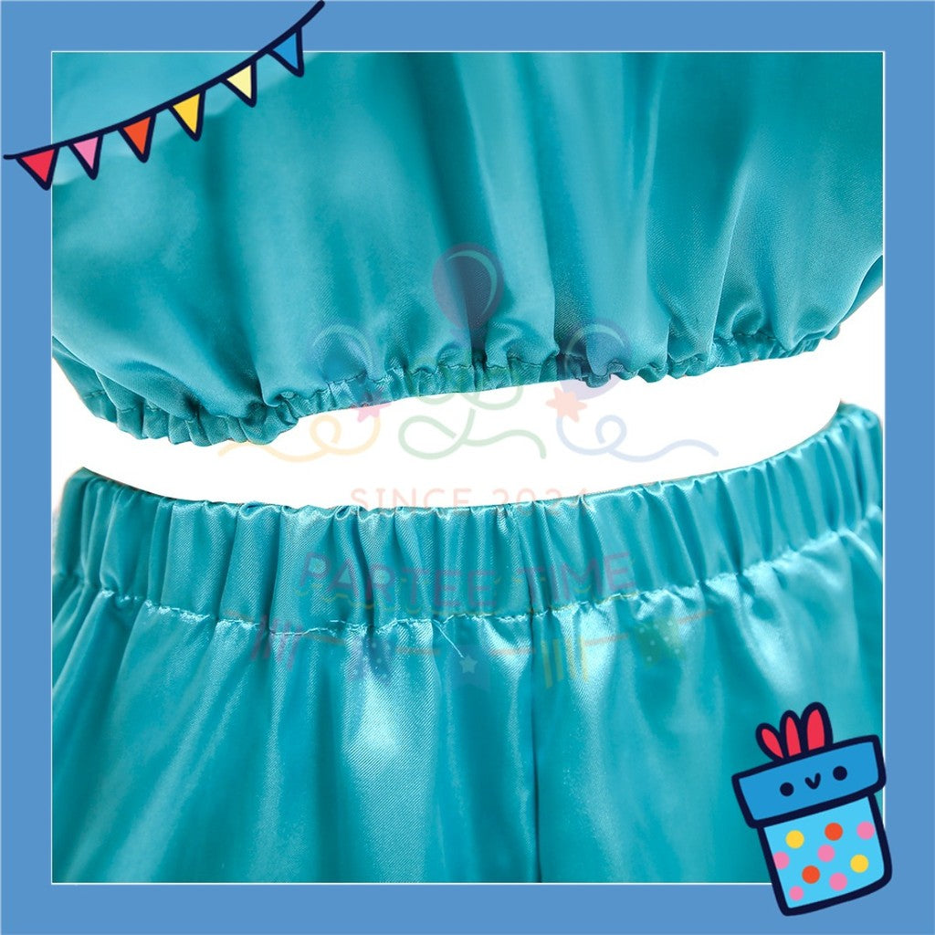 ParteeTime Kids Girl Princess Jasmine Set Top And Pants With Necklace Headband Wig Cosplay Costumes Fancy