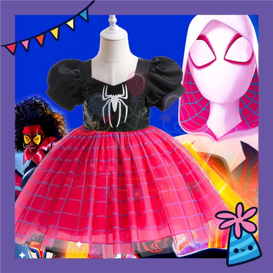 ParteeTime Kids Girl Spiderman Gwen Dress Cosplay Costumes Fancy Pakaian Budak Perempuan Spiderman Baju Kostum Labah