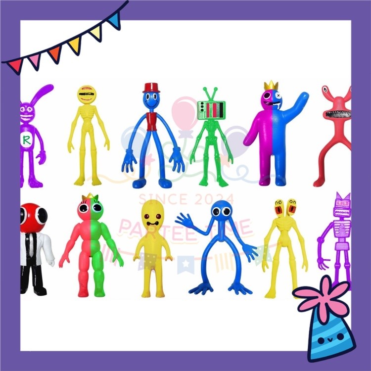 ParteeTime Kids Rainbow Friends Cute Characters Figures Set Cake Decorative Baking Decoration Birthday Party Kek Topper