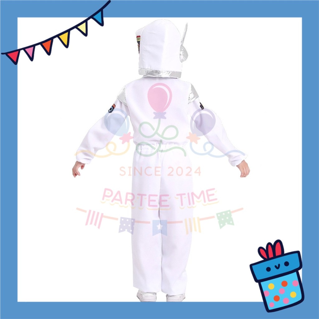 ParteeTime Kids Astronaut Children Boy Girl Kid Costume Halloween Nasa Cosplay Pilot White Jumpsuit Spaceman