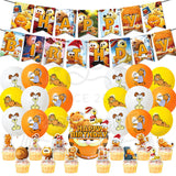 ParteeTime Kids Birthday Party Celebration Decoration Set Garfield 4 in 1 Banner Balloon Cake Cupcake Topper Hari Jadi
