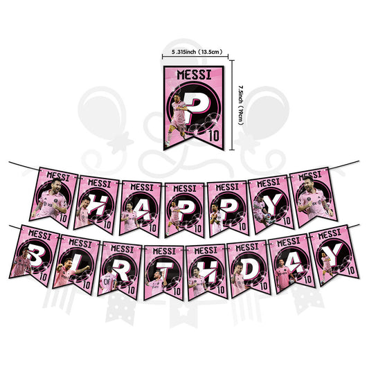 ParteeTime Kids Birthday Party Celebration Decoration Set Messi 4 in 1 Banner Balloon Cake Cupcake Topper Hari Jadi