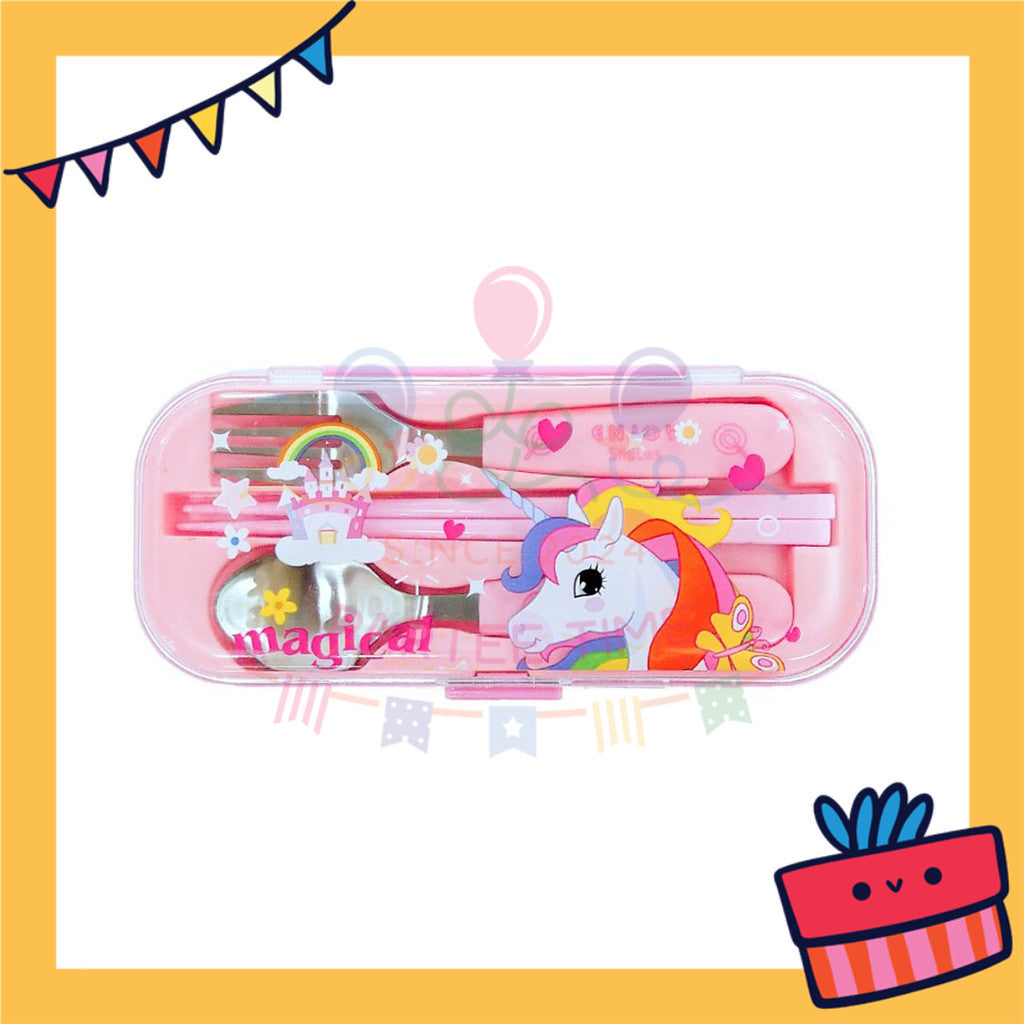 ParteetTime Kids Portable Stainless Steel Gift Set Cutlery Utensil Set Reusable Spoon Chopsticks Fork