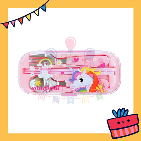 ParteetTime Kids Portable Stainless Steel Gift Set Cutlery Utensil Set Reusable Spoon Chopsticks Fork