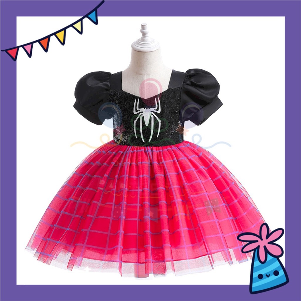 ParteeTime Kids Girl Spiderman Gwen Dress Cosplay Costumes Fancy Pakaian Budak Perempuan Spiderman Baju Kostum Labah