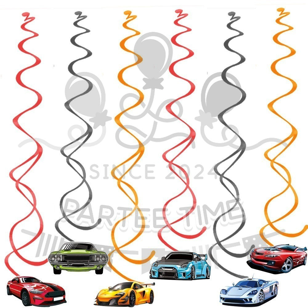 ParteeTime Kids Hot Wheels Birthday Theme Decorations Party Balloon Banners Hang Swirls Backdrop Tablecloth Cake Topper