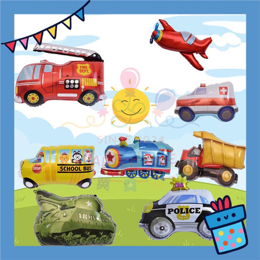 Parteetime Kids Large Vehicle Transportation Train Airplane Tank Fire Truck Theme Foil Balloon Birthday Party Decoration