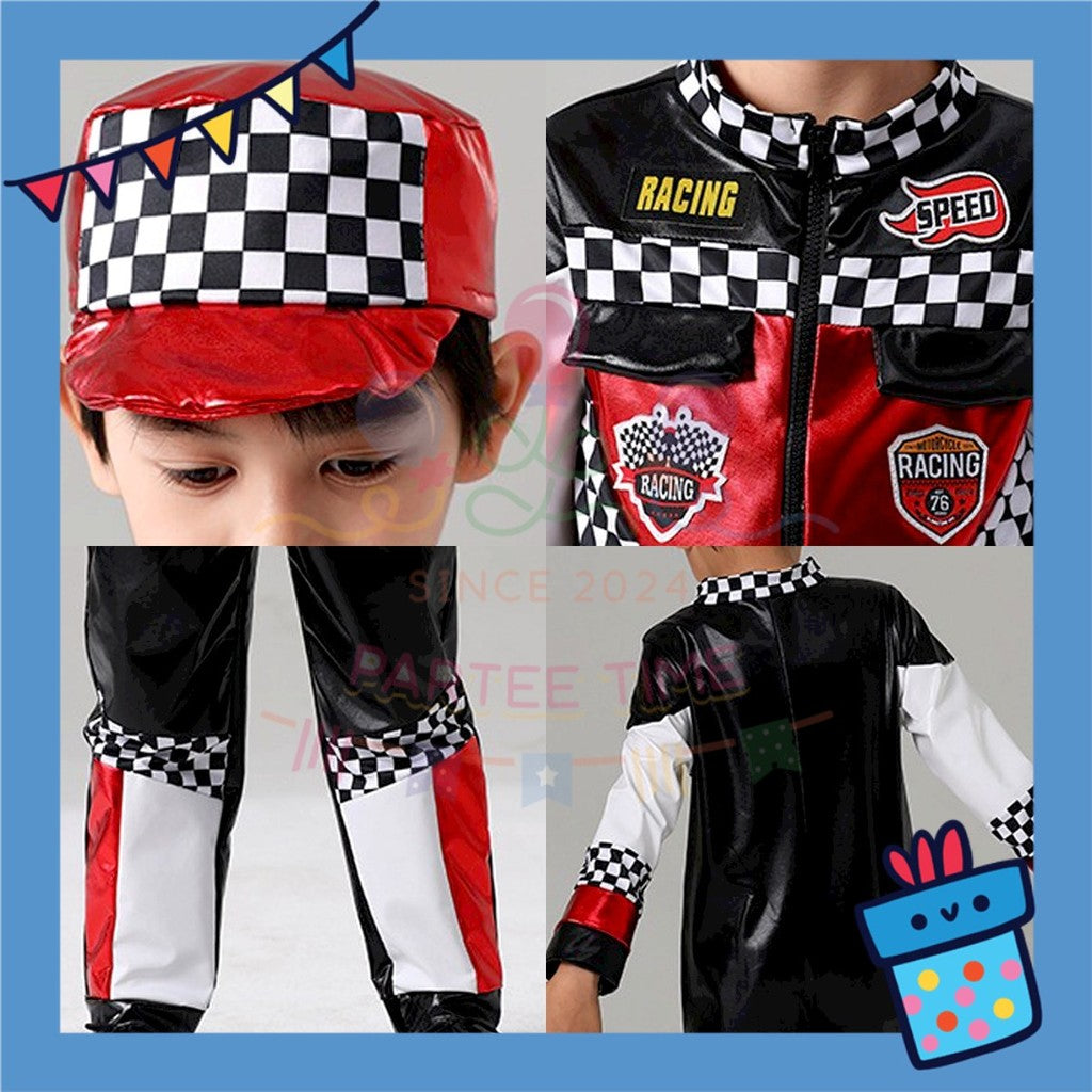 ParteeTime Kids Jumpsuit Racer with Cap Suit New Style Childrens Racing Race Car Jumpsuit