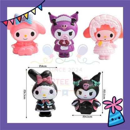 ParteeTime Sanrio Kuromi Melody Cinnamoroll Mini CakeTopper Cute Characters Figures Set Cake Decoration Birthday Party