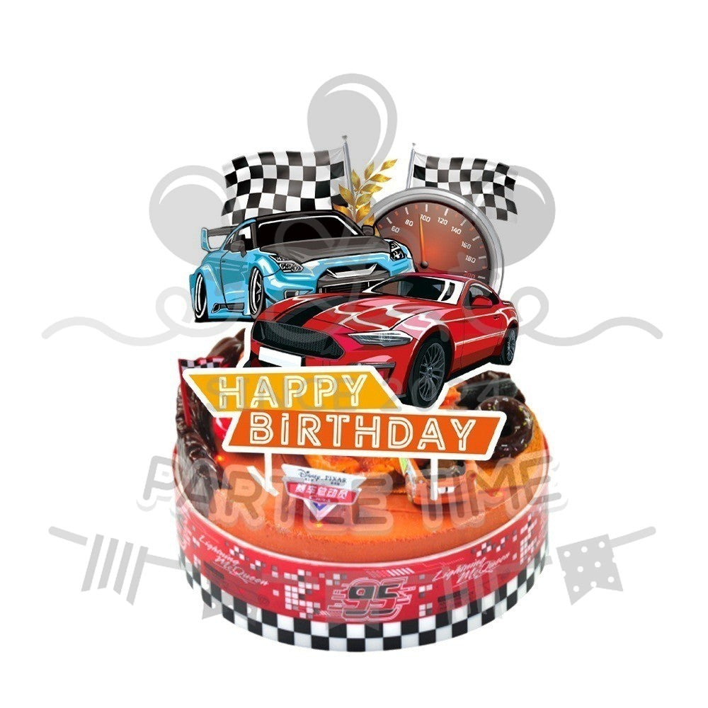 ParteeTime Kids Hot Wheels Birthday Theme Decorations Party Balloon Banners Hang Swirls Backdrop Tablecloth Cake Topper