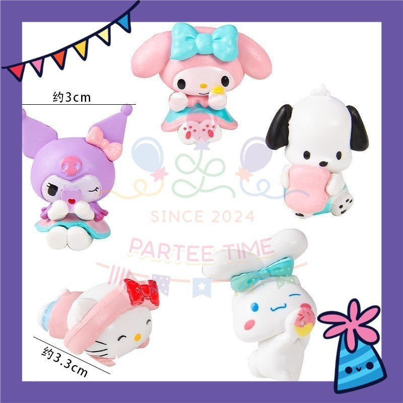 ParteeTime Sanrio Kuromi Melody Cinnamoroll Mini CakeTopper Cute Characters Figures Set Cake Decoration Birthday Party