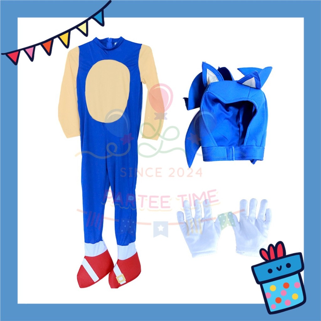 ParteeTime Kids Boy Sonic the Hedgehog Jumpsuit Cosplay Costumes Fancy Children Day Kostum Kosplay Kanak-Kanak Sonic