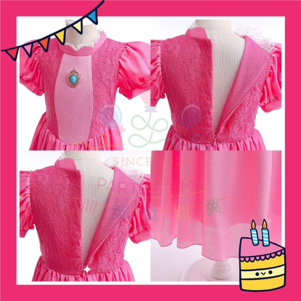 ParteeTime Kids Girl Mario Princess Peach Cosplay Costumes Fancy Birthday Party Themed Events