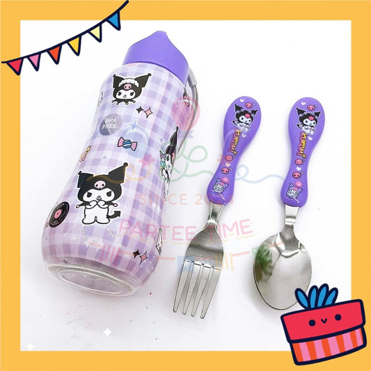 ParteeTime Kids Gifts Box Set Cute Cartoon Stainless Steel Spoon Fork Tableware Set With Water Bottle BPA FREE 350ml