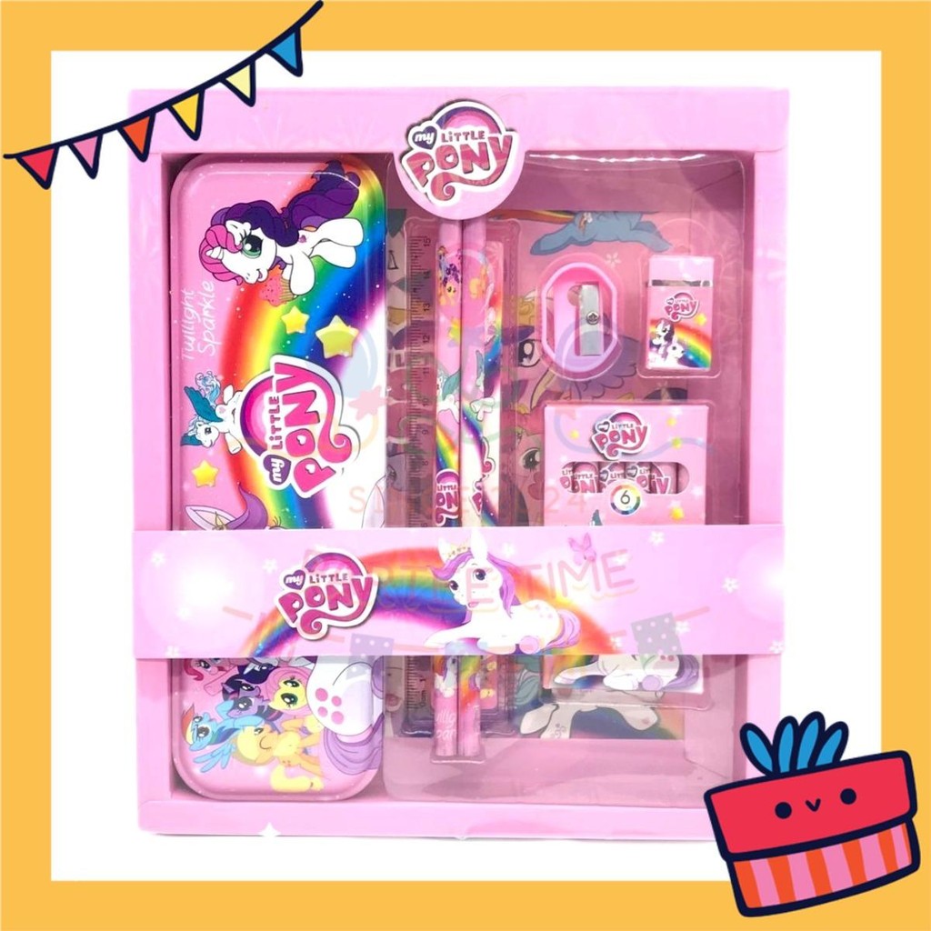 ParteeTime Kids Gifts Cartoon 7 in 1 Stationery Set Sanrio Kuromi My Melody My Little Pony Princess Birthday Gift Pack