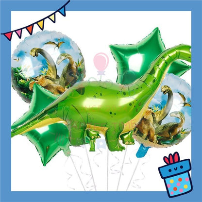 ParteeTime Kids Dinosaur Birthday Party Decoration 5pcs Set Foil Balloon Set Belon Hari Jadi Kanak-Kanak