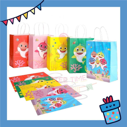ParteeTime Birthday Kids 1pcs Baby Shark Gift Bags with Handle Paper Bag Doorgift Bag Gift Beg Hadiah