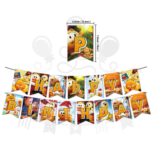ParteeTime Kids Birthday Party Celebration Decoration Set Garfield 4 in 1 Banner Balloon Cake Cupcake Topper Hari Jadi