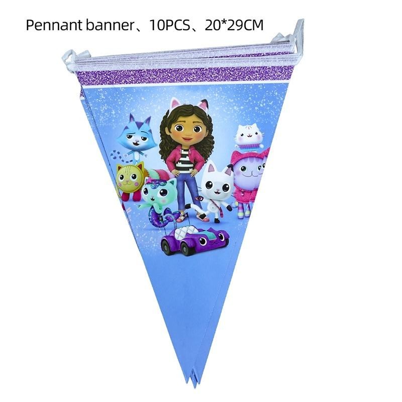 ParteeTime Kids Graby Doll House Theme Decoration Birthday Party Banner Hang Swirl Backdrop Tablecloth Cake Topper