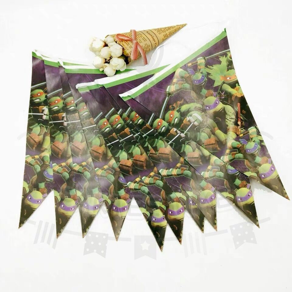 ParteeTime Kids Ninja Turtle Birthday Theme Decorations Kids Birthday Balloon Banner Hang Swirl Backdrop Tablecloth