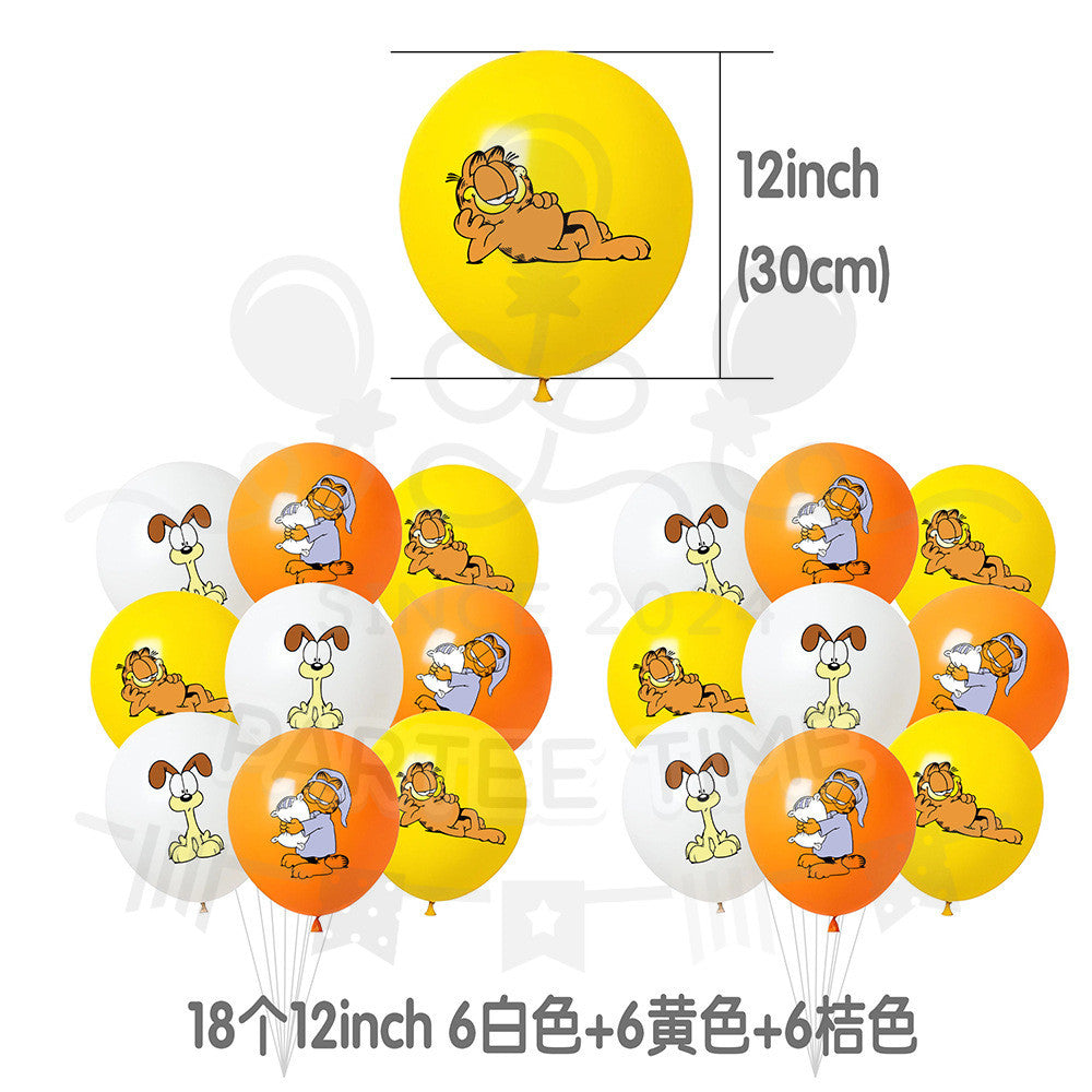 ParteeTime Kids Birthday Party Celebration Decoration Set Garfield 4 in 1 Banner Balloon Cake Cupcake Topper Hari Jadi