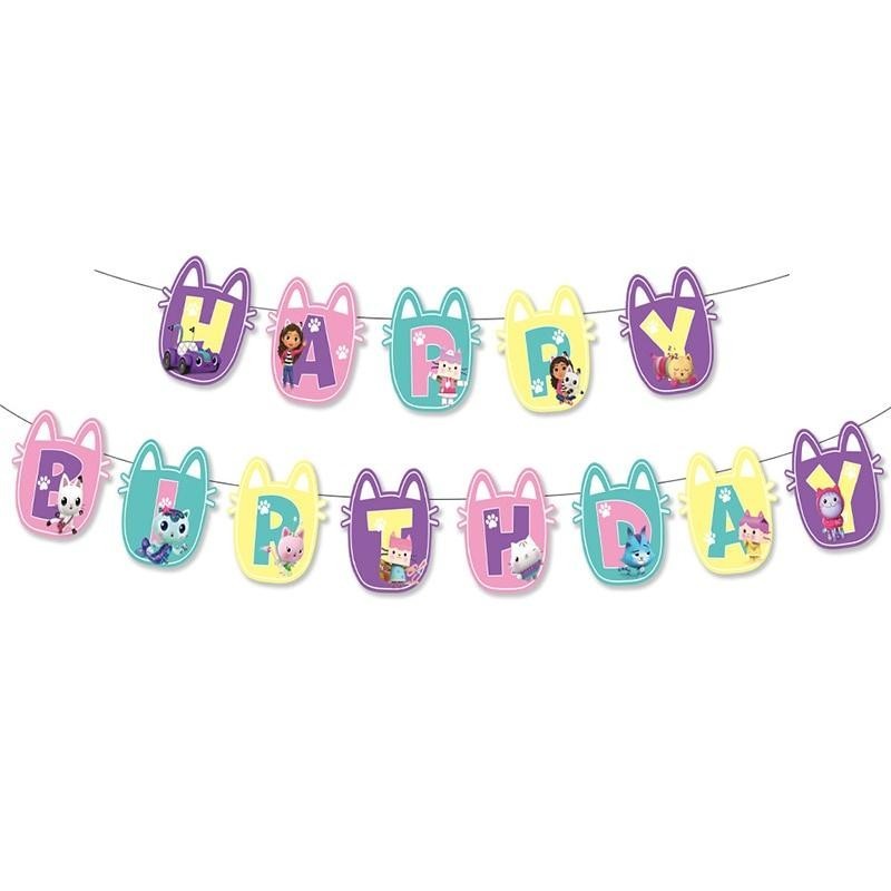 ParteeTime Kids Graby Doll House Theme Decoration Birthday Party Banner Hang Swirl Backdrop Tablecloth Cake Topper