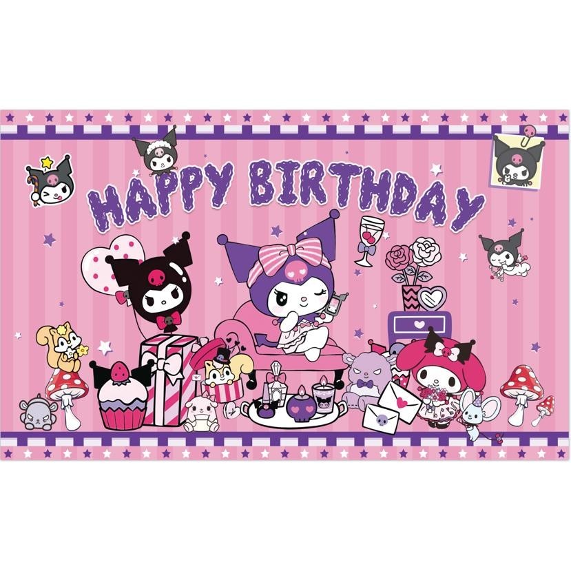 ParteeTime Kids Kuromi Birthday Theme Decorations Birthday Party Supplies Banners Backdrop Set Budak Hari Jadi Hiasan