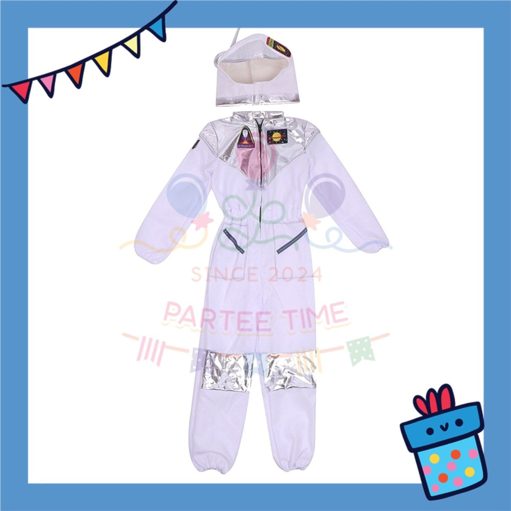 ParteeTime Kids Astronaut Children Boy Girl Kid Costume Halloween Nasa Cosplay Pilot White Jumpsuit Spaceman