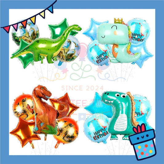 ParteeTime Kids Dinosaur Birthday Party Decoration 5pcs Set Foil Balloon Set Belon Hari Jadi Kanak-Kanak