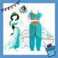 ParteeTime Kids Girl Princess Jasmine Set Top And Pants With Necklace Headband Wig Cosplay Costumes Fancy