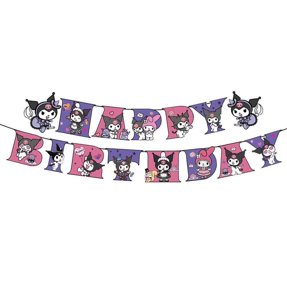 ParteeTime Kids Kuromi Birthday Theme Decorations Birthday Party Supplies Banners Backdrop Set Budak Hari Jadi Hiasan