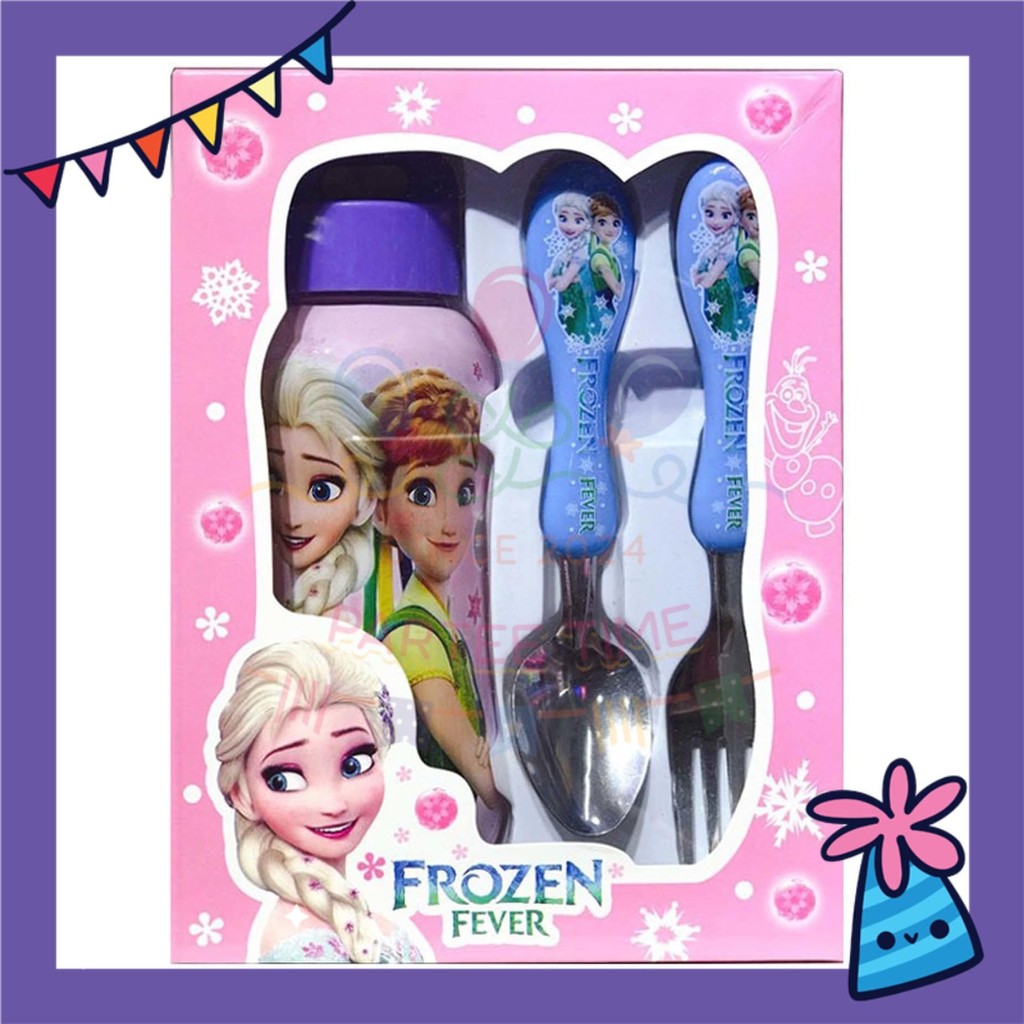 ParteeTime Kids Gifts Box Set Cute Cartoon Stainless Steel Spoon Fork Tableware Set With Water Bottle BPA FREE 350ml