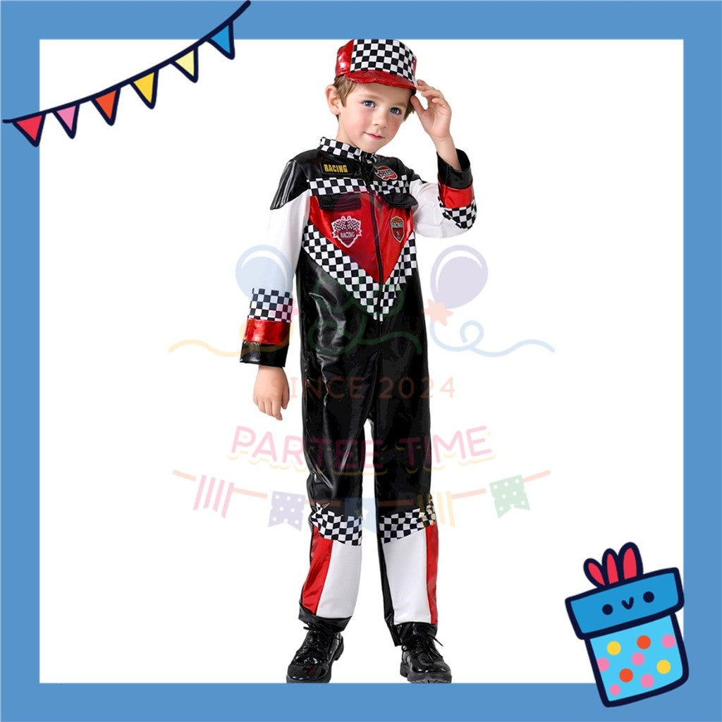 ParteeTime Kids Jumpsuit Racer with Cap Suit New Style Childrens Racing Race Car Jumpsuit