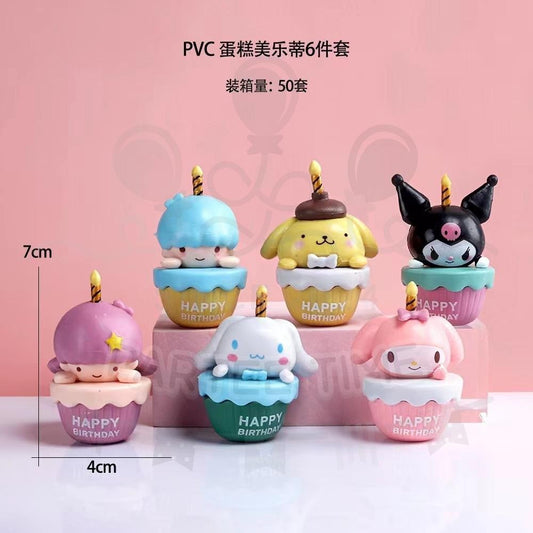 ParteeTime Sanrio Kuromi Melody Cinnamoroll Mini Cake Topper Cute Set Cake Decoration Birthday Party Collection Playset