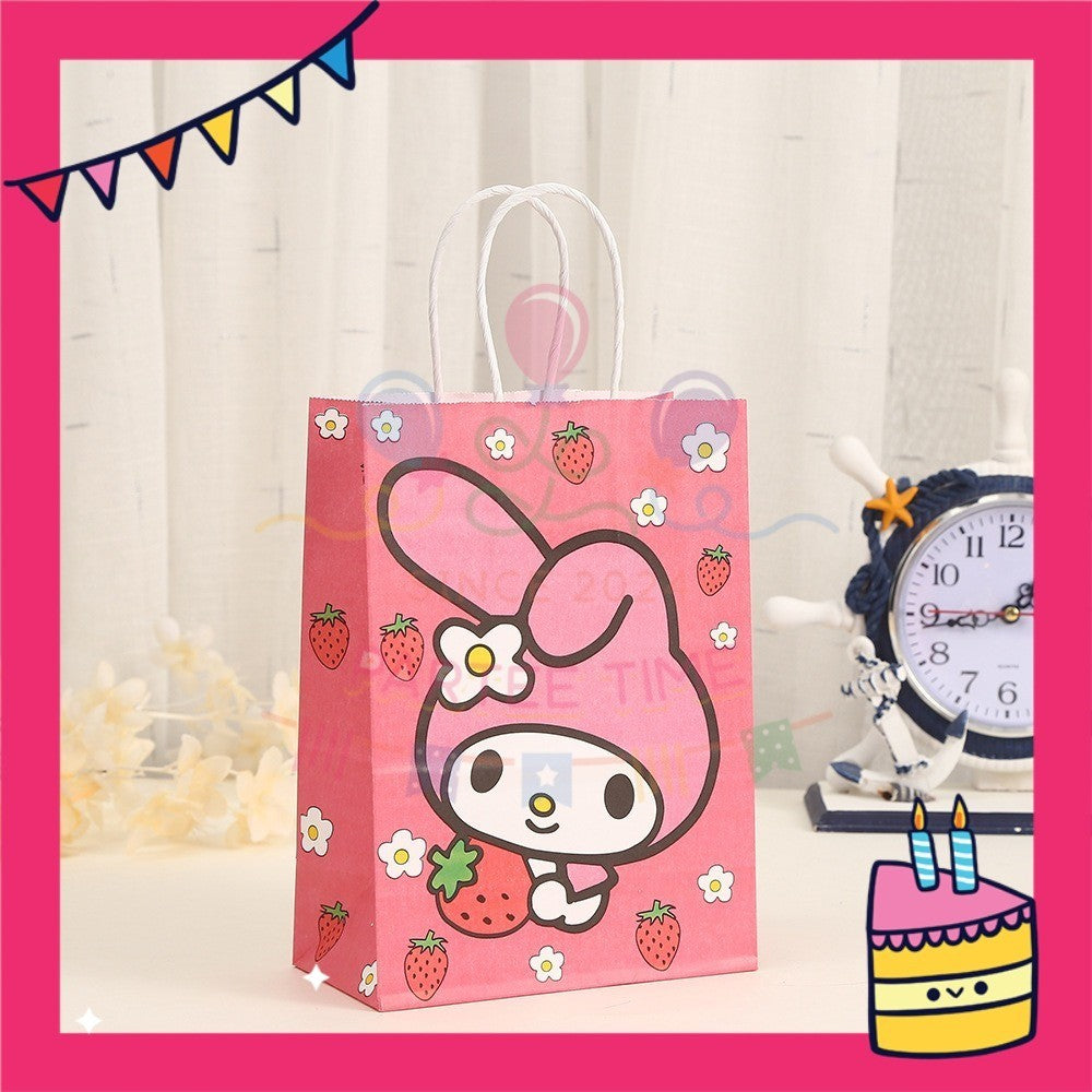 ParteeTime Birthday Kids 1pcs Kuromi My Melody Cinnamoroll Gift Bags with Handle Paper Bag Doorgift Bag Gift Beg Hadiah