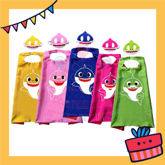 ParteeTime Kids Mask Cape Baby Shark Children Capes Birthday Party Dress Up Toy Cape Cosplay Costume