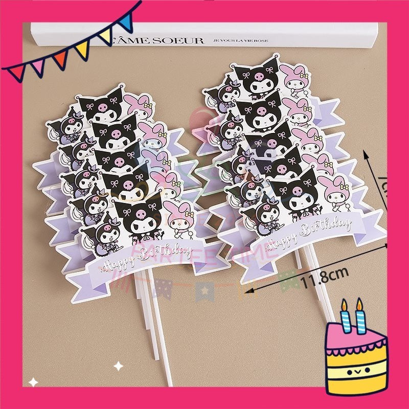 ParteeTime Kids Kuromi Cake Topper Cute Characters Figures Set Cake Decorative Baking Decoration Birthday Party